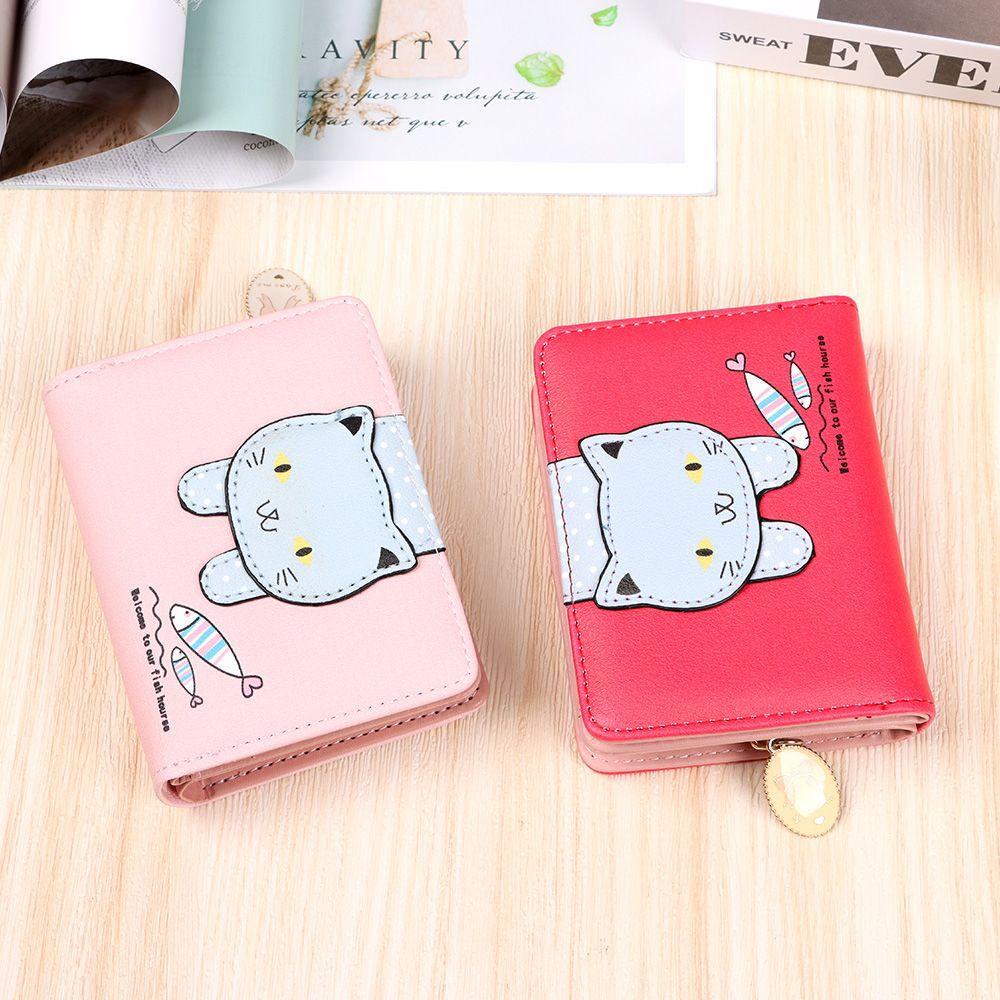 Ví Ngắn Cầm Tay Có Khóa Kéo In Hình Mèo / Cá Dễ Thương Chất Lượng Cao Cho Nữ MIHAN1