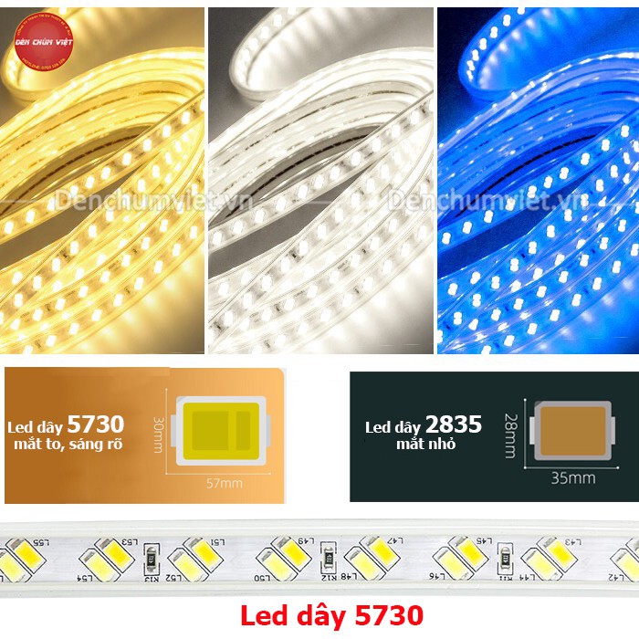 Dây led 5730 dây led 2 đường bóng siêu sáng  trang trí trần thạch cao, cầu thang, tủ...