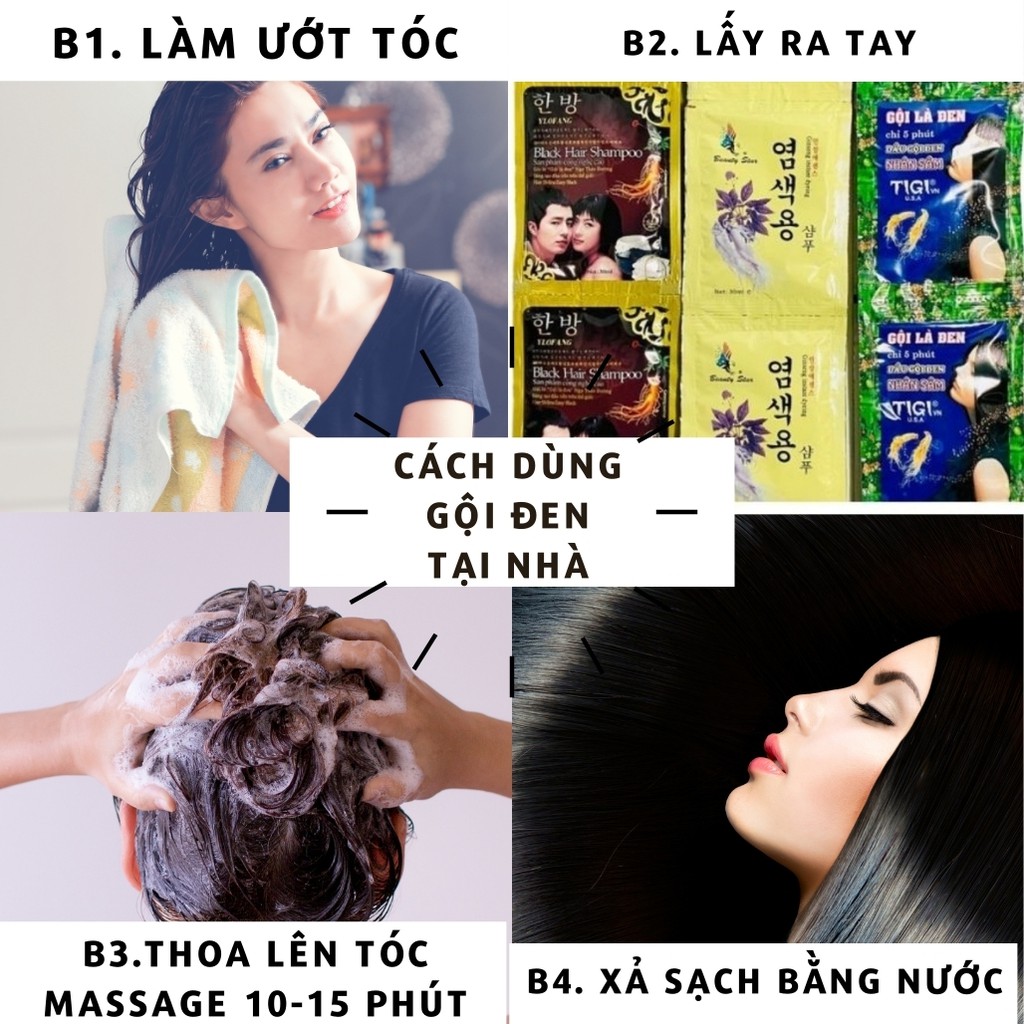 Combo 10 gói Dầu gội đen tóc - Gội là đen tigi, Gội đen nhân sâm. đen tóc chỉ bằng cách gội.