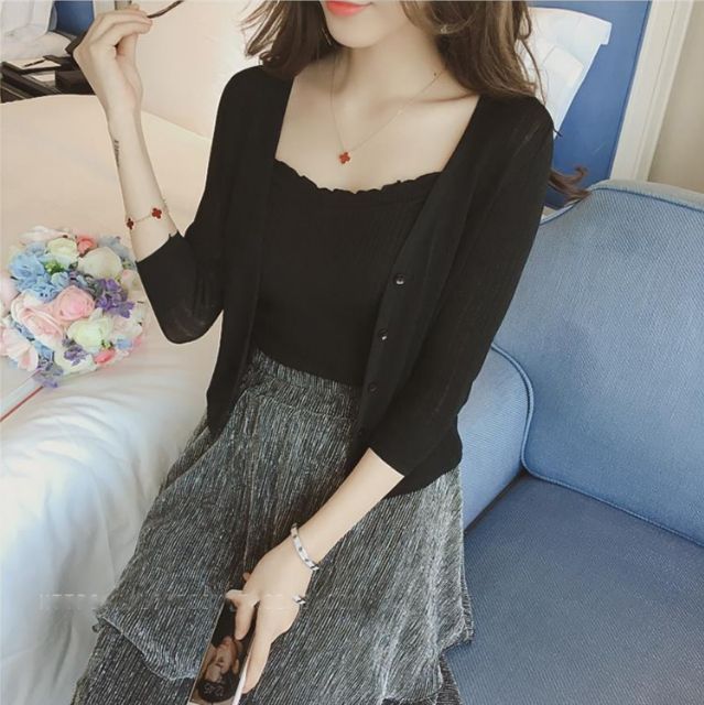Áo khoác cardigan len nữ mỏng nhẹ đẹp dáng ngắn tay lỡ thoáng mát AKL07 | BigBuy360 - bigbuy360.vn