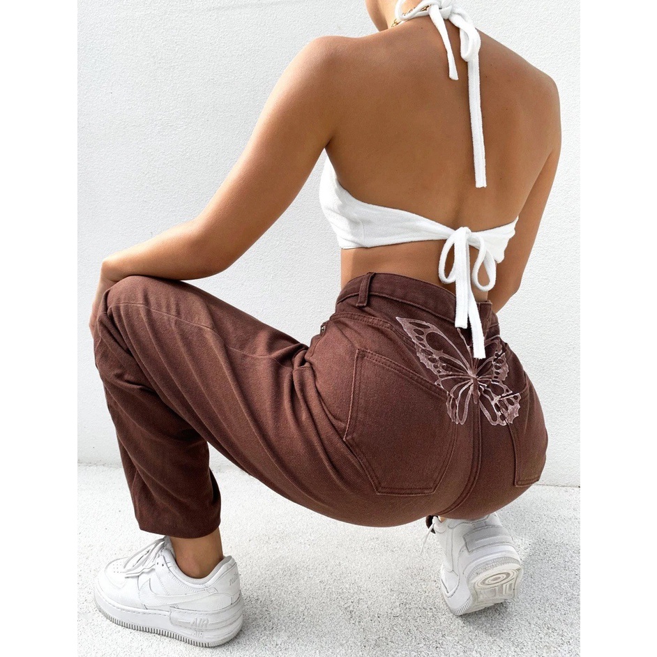 Quần bò cạp cao Butterfly jeans ống suông