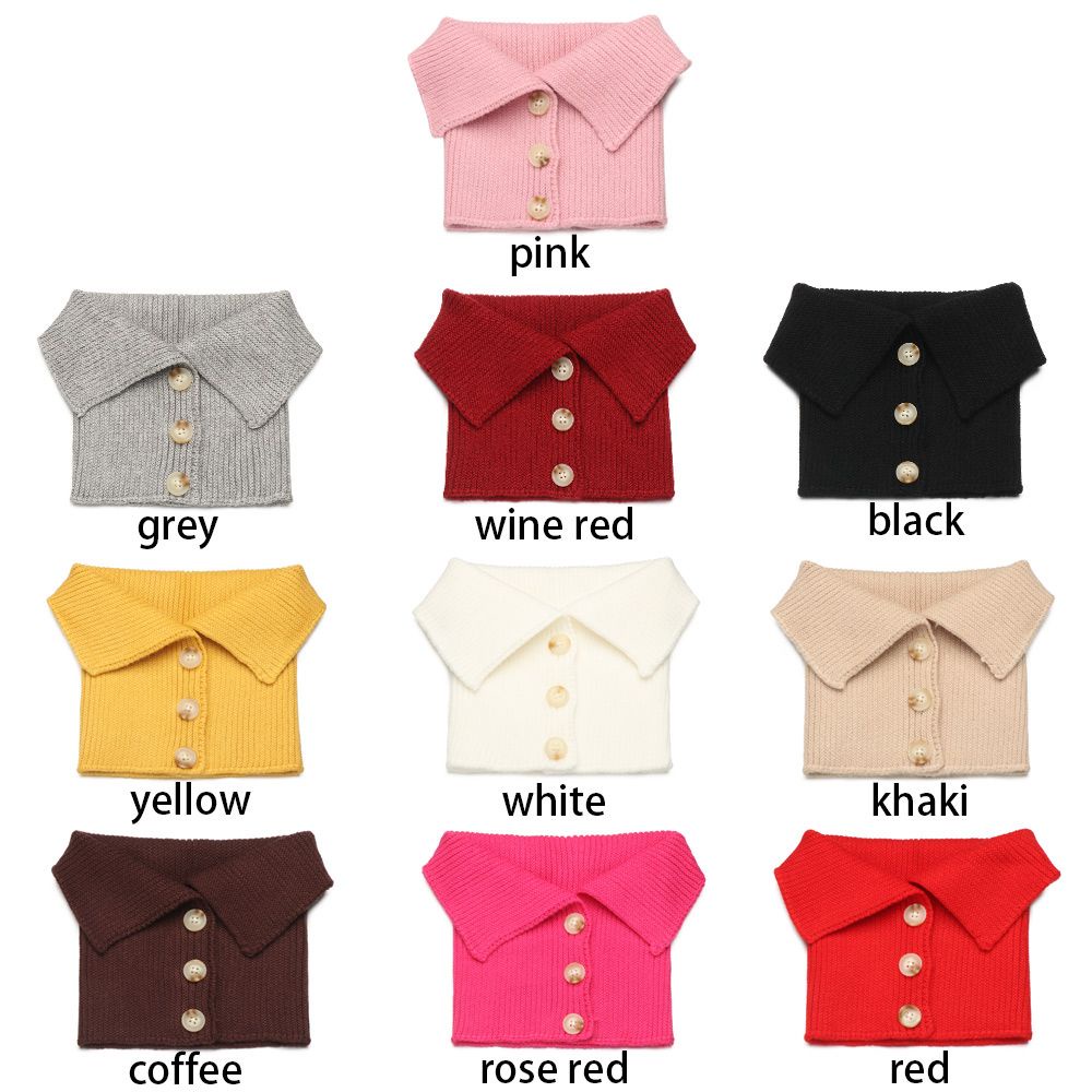 Khăn choàng cổ kiêm cổ áo giả dệt kim cổ lọ đính nút có thể tháo rời giữ ấm mùa đông cho nữ