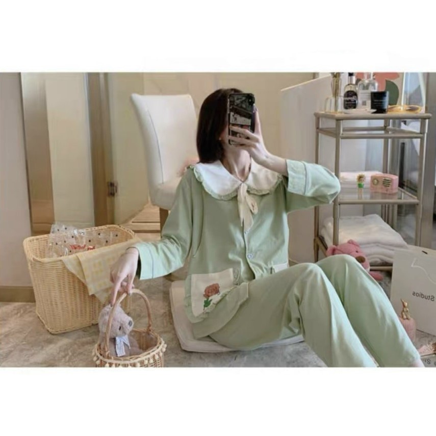 Bộ bầu - bộ sau sinh - chất liệu cotton - kiểu mới thời trang ( lá sen túi in bông hồng )