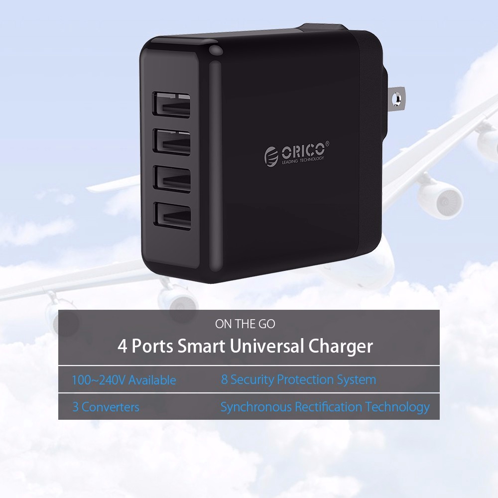 Củ sạc ORICO 34W 4 cổng USB phích cắm UK/AU/EU Add-on AC chuyên dụng