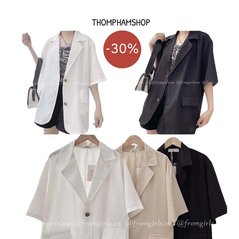 Áo Blazer - Vest cộc tay dáng thụng Hàn Quốc Vintage 2 cúc - SHOP THƠM PHẠM