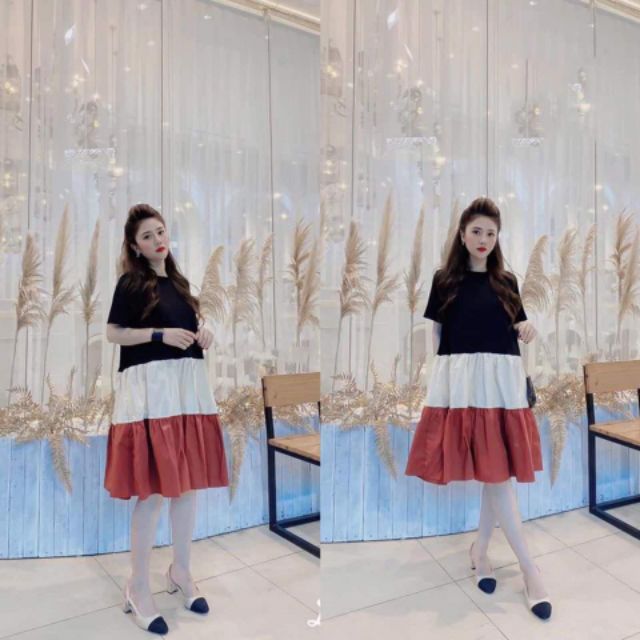 Váy bầu thời trang thiết kế chất cotton 100% co giãn tốt pha đũi hàng freesize từ 45 đến 70kg