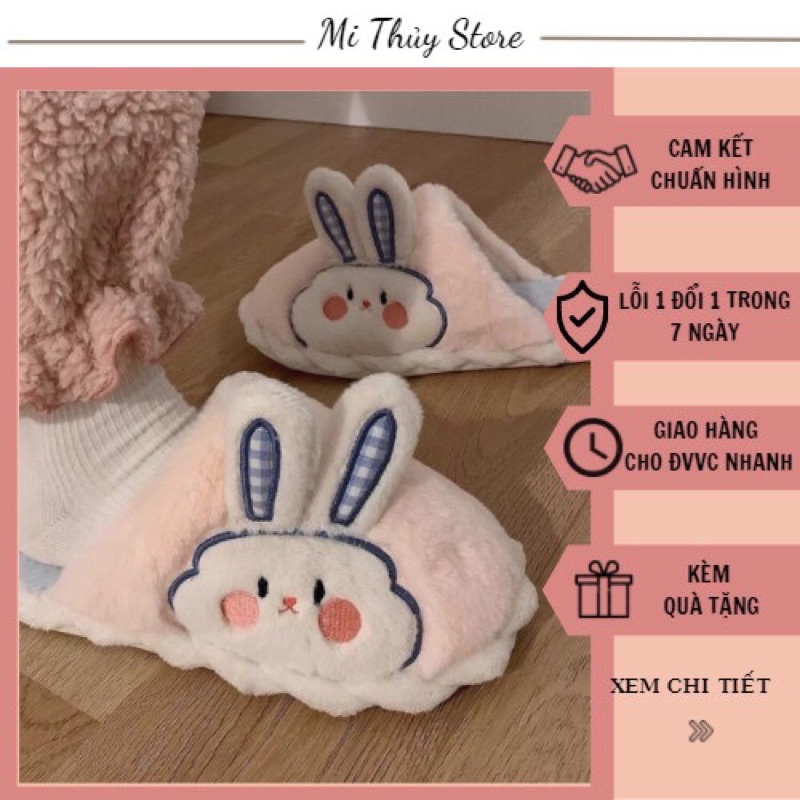 (Sẵn full size) Dép bông đi trong nhà đế viền xoắn thỏ trắng tai xanh mẫu mới hot hit 2021