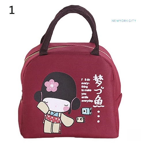 Túi Đựng Hộp Cơm Cách Nhiệt Chống Thấm Nước In Họa Tiết Hoạt Hình Kiểu Nhật Bản Dễ Thương