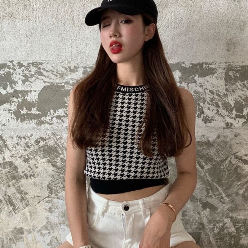 Áo Vest Họa Tiết Houndstooth Hàn Quốc 185245 Áo Không Tay Kiểu Dáng Preppy Theo Phong Cách Retro