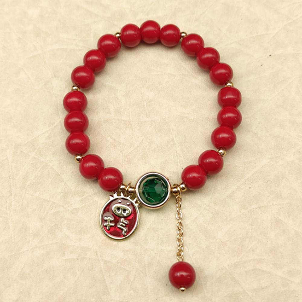 Glass Crystal Lucky Bag Red Bead Bracelet Cute Cattle Pendant Adjustable Fashion Accessories Women