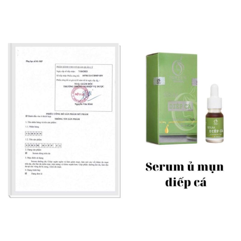 SERUM DIẾP CÁ - GIẢM MỤN, GIẢM THÂM, SE KHÍT LỖ CHÂN LÔNG-SERUM Diếp Cá IGREEN