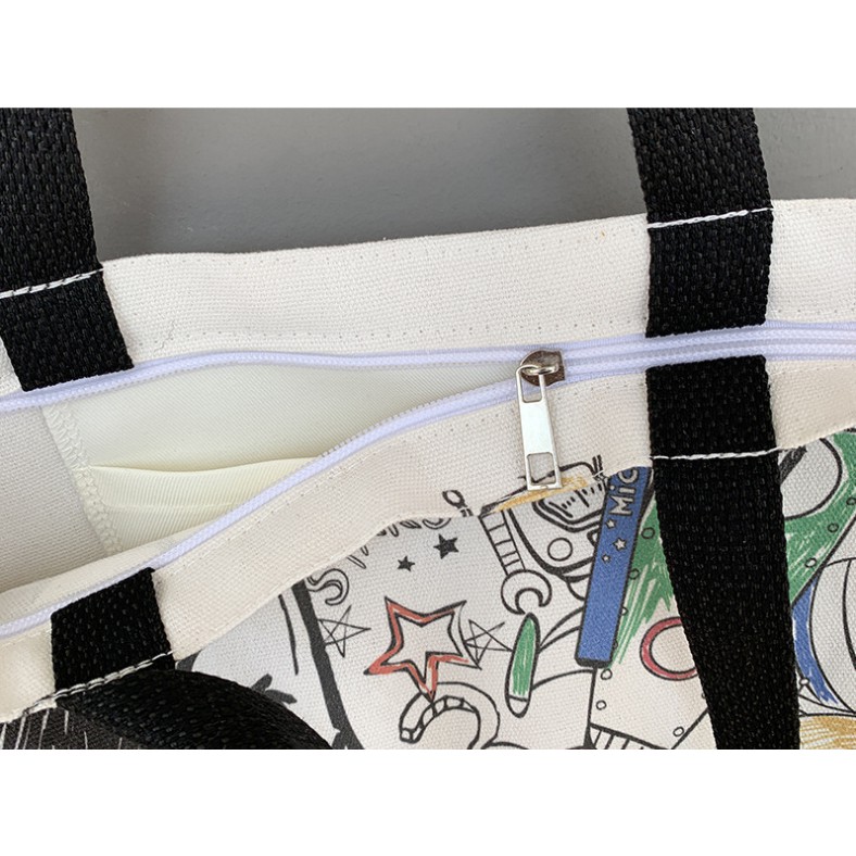 Túi đeo vai vải canvas họa tiết hoạt hình dễ thương dành cho nữ