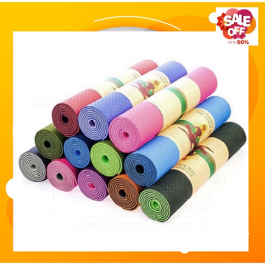 Thảm tập yoga gym 2 lớp định tuyến chống trượt độ dày 6mm 8mm chất liệu TPE tập thể dục tại nhà