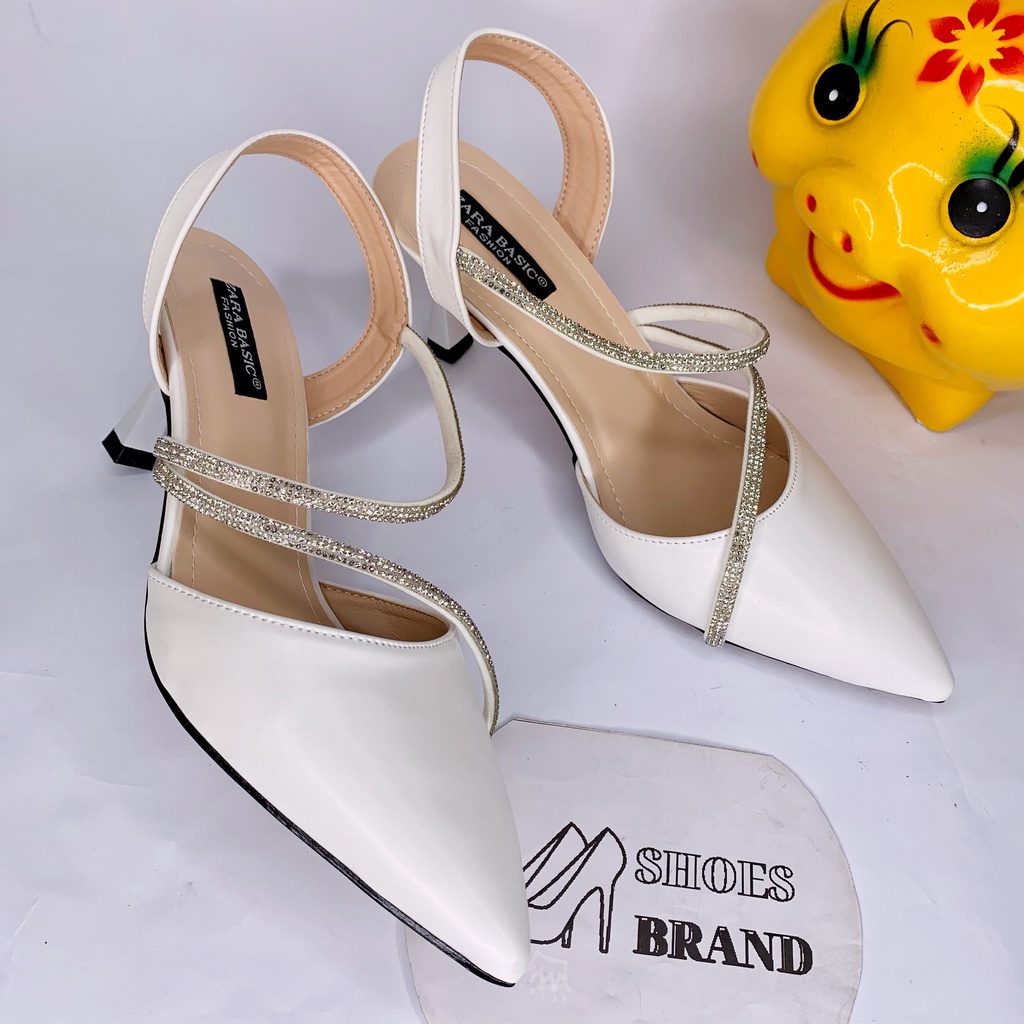 Giày cao gót nữ, sục mũi nhọn có hậu dây đính hạt xoàn - MÃ C03