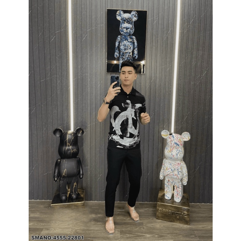 Áo Thun Nam Cổ Trụ Chất Cotton Mềm Mát In Loang 2 Màu Trắng Đen Form Chuẩn Mặc Đẹp Hot Trend NEW UNISEX