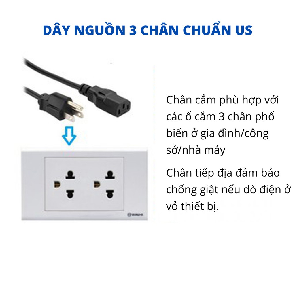 Dây nguồn máy tính - Dây nguồn 3 chân C13 chuẩn UK, US dài 1.8m có cầu chì và chân tiếp mát