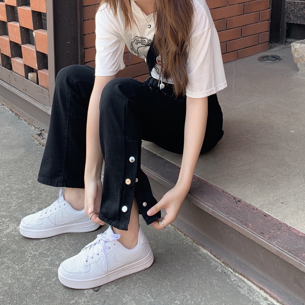 Xiaozhainv Quần Jean Ống Suông Xẻ Tà Thời Trang Retro Hàn Quốc Dành Cho Nữ