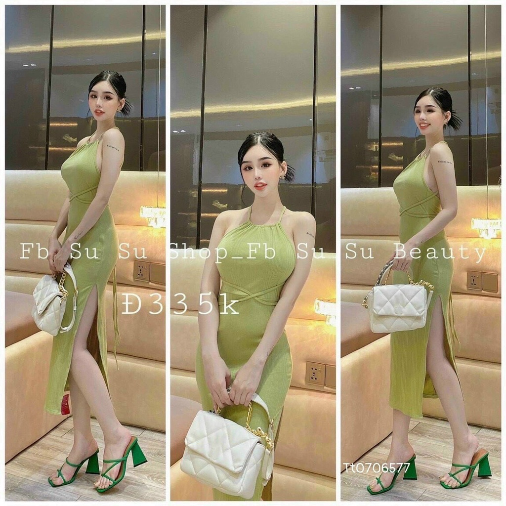Đầm Body Cổ Yếm Thiết Kế Xẻ Tà Chất Liệu Thun Gân Co Dãn Kiểu Dáng Sexy Phù Hợp Cho Nàng Đi Chơi, Đi Tiệc Mp