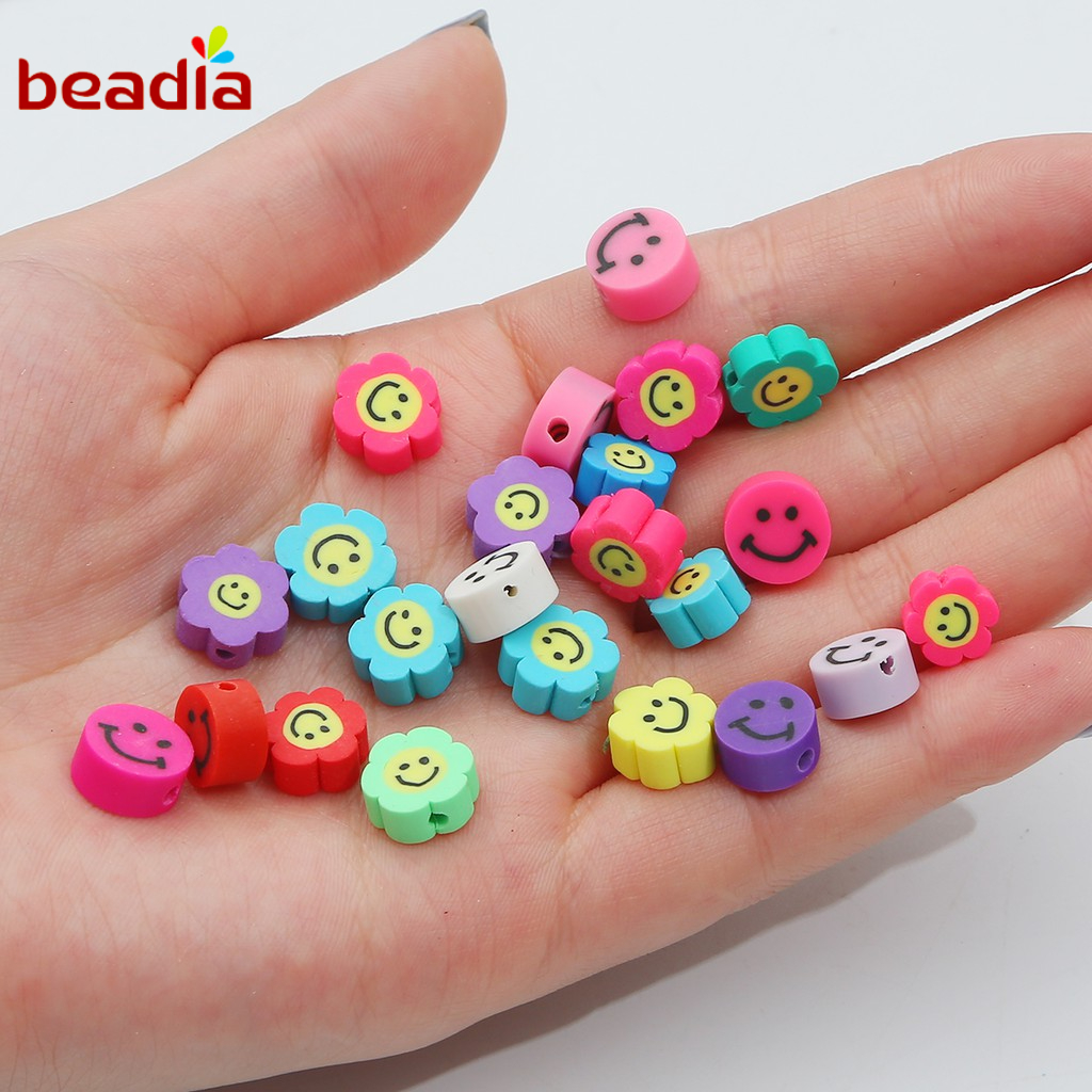 Bộ 10 Hạt Gốm Beadia Mềm Hình Hoa Hướng Dương Mỉm Cười Dùng Làm Trang Sức