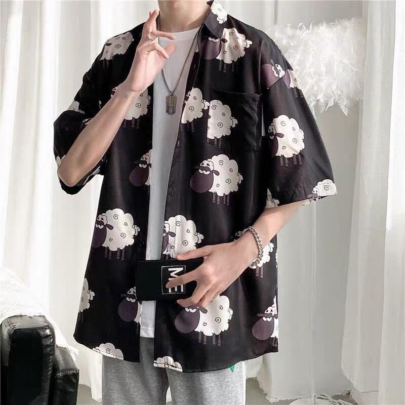 Áo Sơmi Tay Lở Unisex Hoạ Tiết Cừu