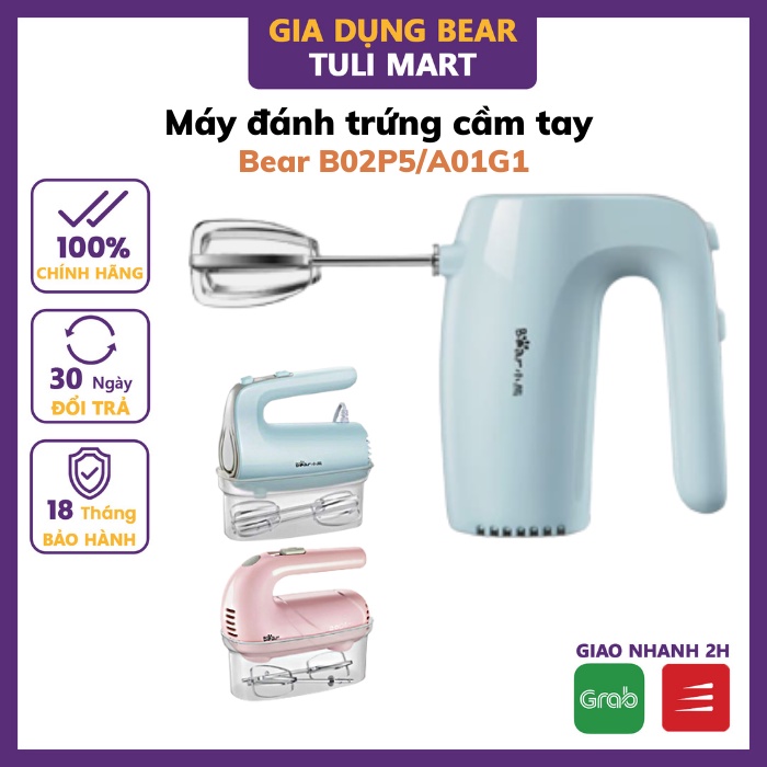 Máy đánh trứng cầm tay mini Bear, Máy đánh kem trứng trộn bột tích hợp 5 chế độ que đánh inox304 Gia dụng Bear Tuli Mart