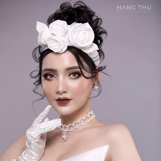 Băng đô cài tóc cô dâu hoa hồng cách điệu