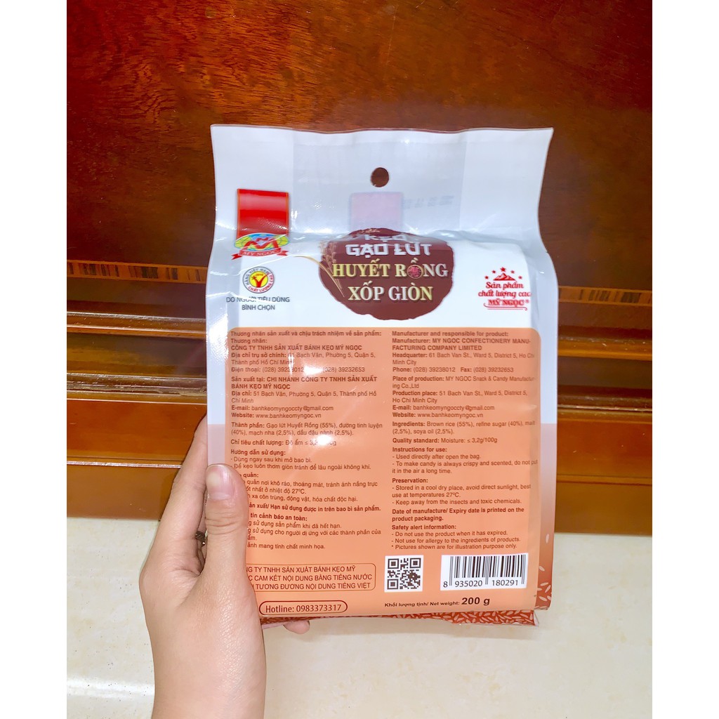 MỸ NGỌC _ 210g Kẹo GẠO LỨT HUYẾT RỒNG ĐẬU PHỘNG thượng hạng D210 - Crunchy Brown Rice Candy with Peanut 210g