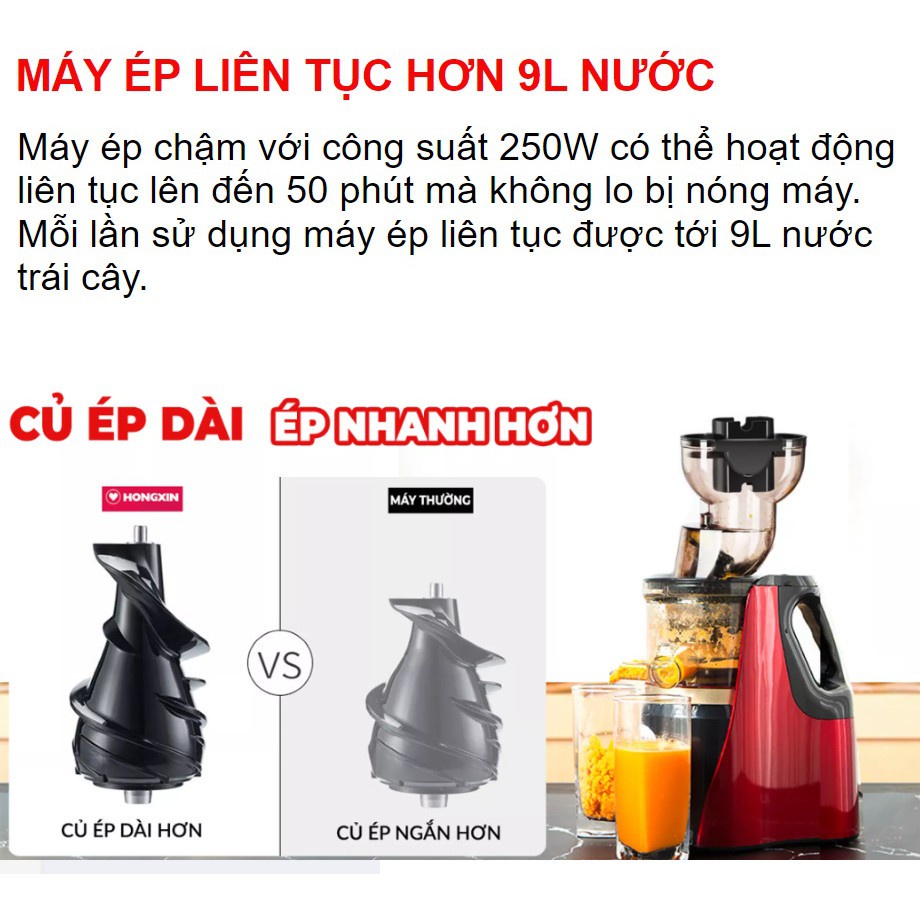 [Mã ELHA22 giảm 6% đơn 300K] MÁY ÉP CHẬM NGUYÊN QUẢ HONGXIN RH-312 ÉP KIỆT TỐI ĐA LƯỢNG NƯỚC TRONG RAU CỦ QUẢ