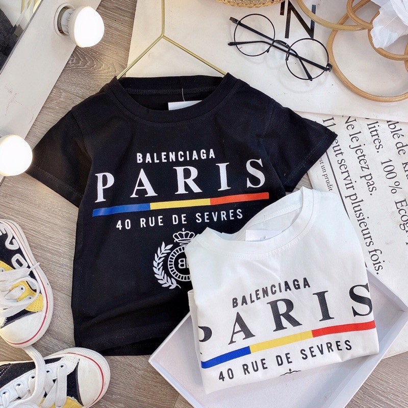 Áo Phông Cọc Tay Chất Liệu Cotton Bé Trai &amp; Gái In Chữ PARIS - ZIN KID SHOP