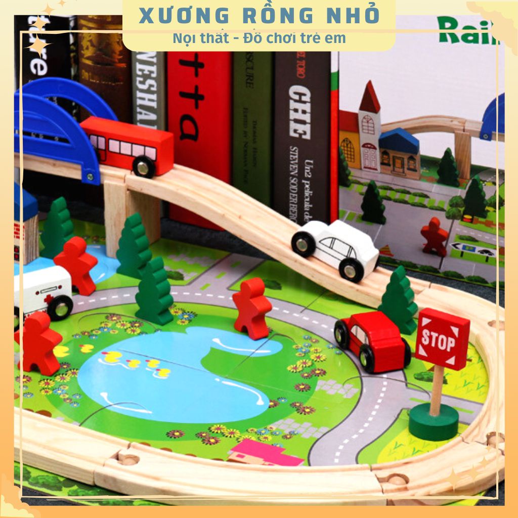 Mô hình giao thông đường ray xe lửa gỗ 40 chi tiết bằng gỗ thông minh cho bé_Xương Rồng Nhỏ