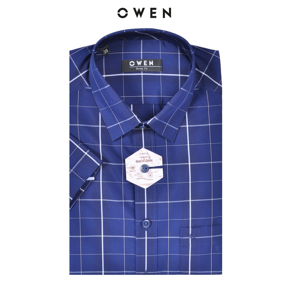 OWEN - Aó sơ mi ngắn tay Owen vải bạch đàn ca rô xanh navy 20569