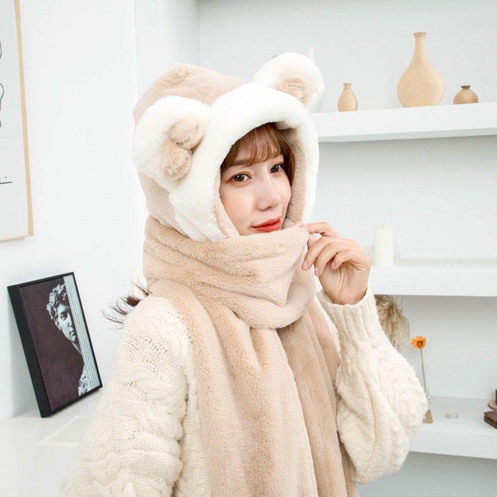 Mũ Beanie Lông Thỏ Giả Hình Gấu Dễ Thương Thời Trang Cho Nữ