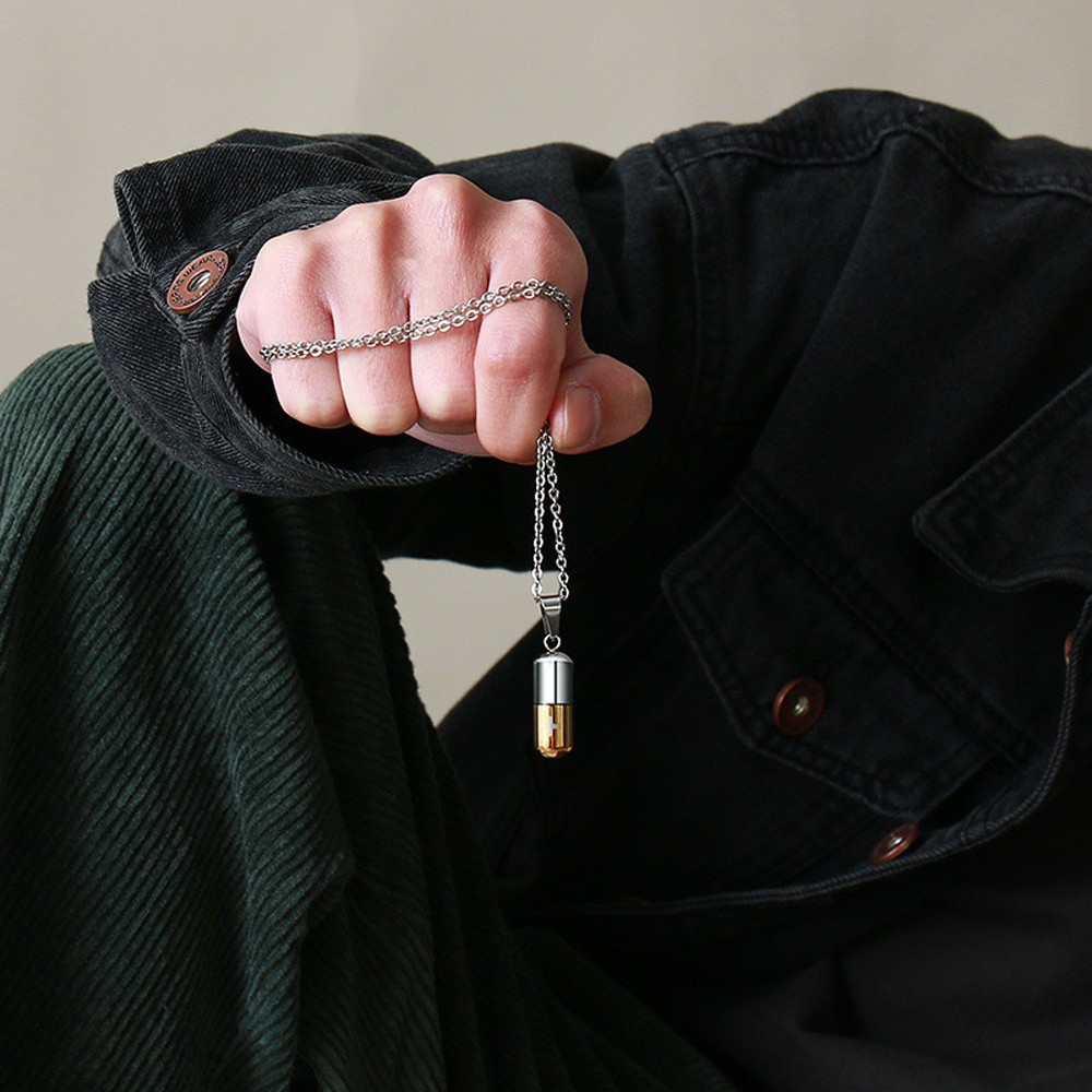 Vòng cổ mặt dây thiết kế hình viên thuốc phong cách punk thời trang cho nam nữ