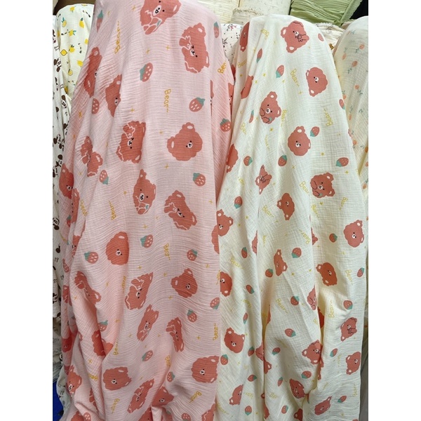 vải xô muslin cao cấp con gấu bear may váy áo siêu xịn,mềm mát