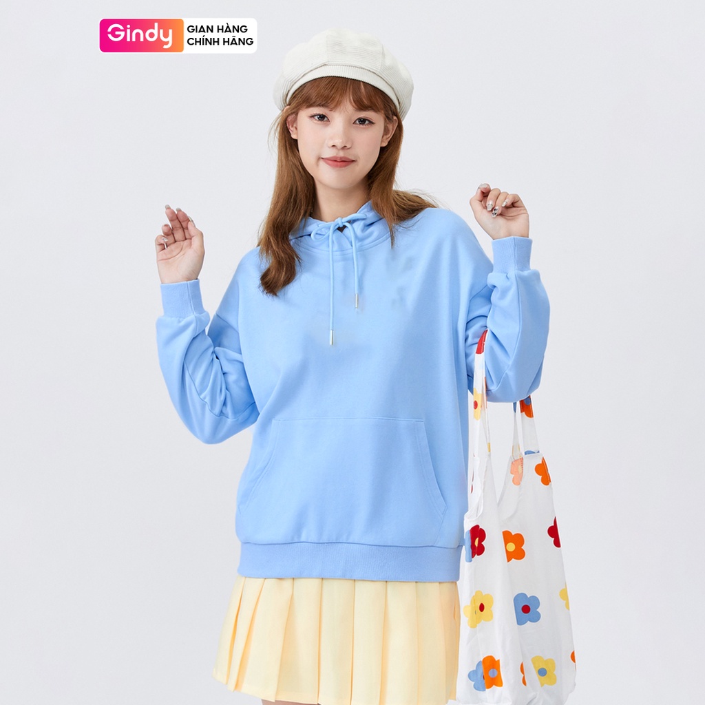 Áo hoodie trơn nữ GINDY dài tay có mũ basic form rộng unisex chất nỉ Ulzzang Hàn Quốc thời trang thu đông AMN004