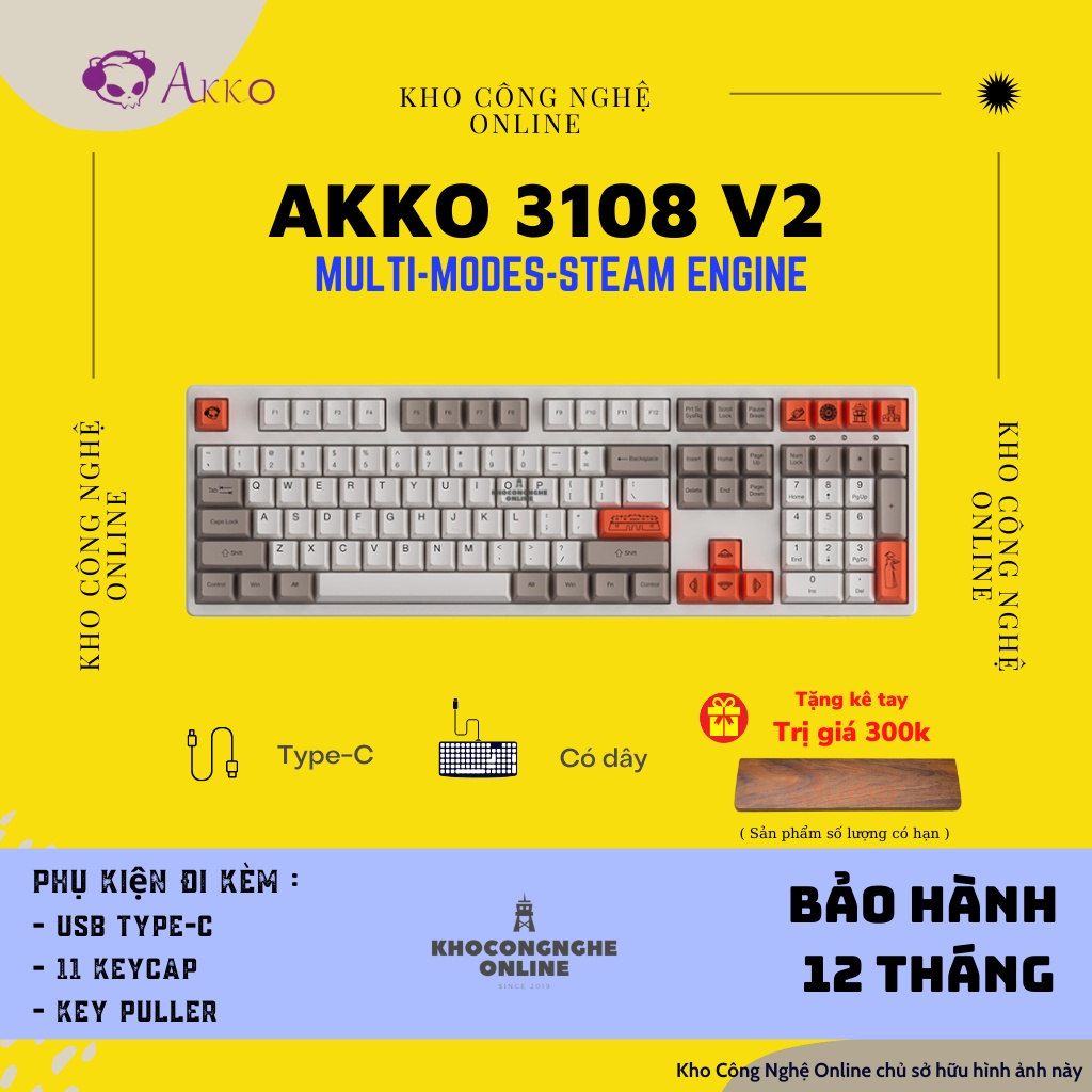 [Mã 33ELSALE hoàn 7% đơn 300K] Bàn phím cơ AKKO 3108 v2 Steam Engine (Akko switch v2 / Foam tiêu âm / Keycap Việt Nam)