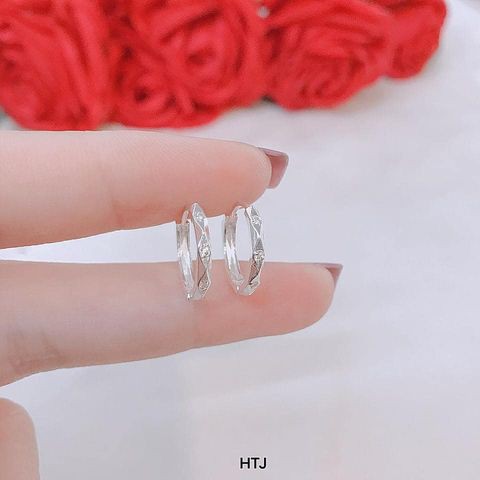 Bông tai bạc nữ dạng khuyên tròn / Khuyên tai tròn gắn đá bibi silver