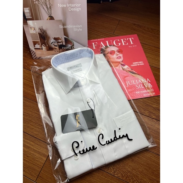 Sơ mi dài tay trắng tinh khôi nhà Piere Cardin hàn, chất cotton vân chéo, dáng slimfit, vạt bầu