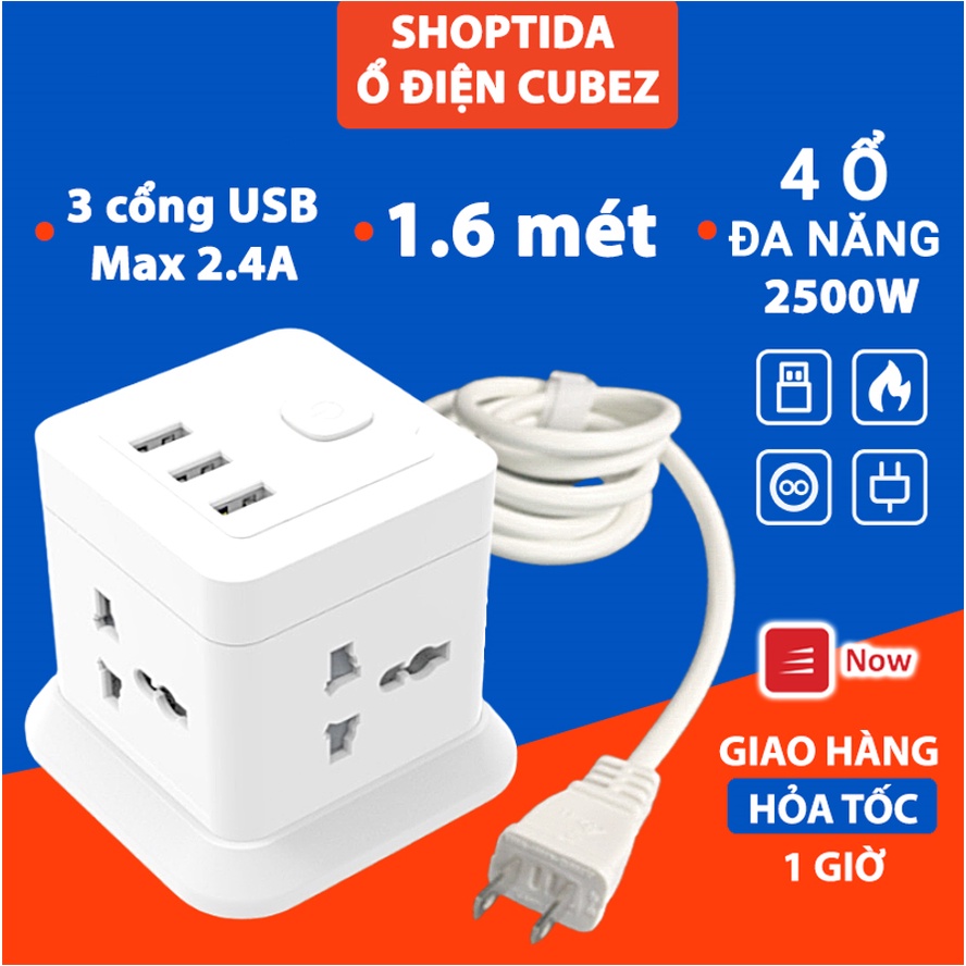 Combo 2 Ổ Cắm Điện Đa Năng CubeZ/WorkZ Shoptida 3 Cổng USB và 4 Ổ Điện chịu tải 2500W Dây nối dài 1.8m