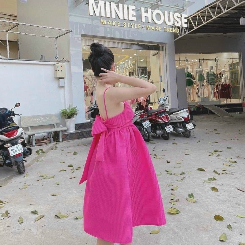 Đầm xoè hai dây babydoll nơ lưng hot hit có nhiều màu chất xốp thái cao cấp