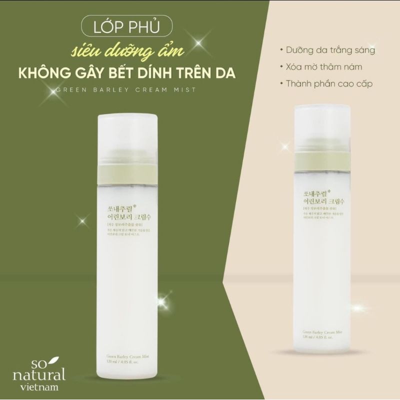 XỊT KHOÁNG LÚA MẠCH Green Barley Cream Mist - THUẦN CHAY Vegan CHO LÀN DA LÁNG MỊN