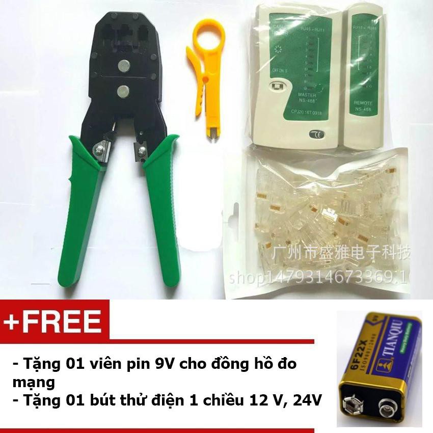 Hộp test mạng đa năng RJ45 + 1 Kìm bấm mạng+ Tặng 100 hạt mạng + Tặng 01 pin 9V