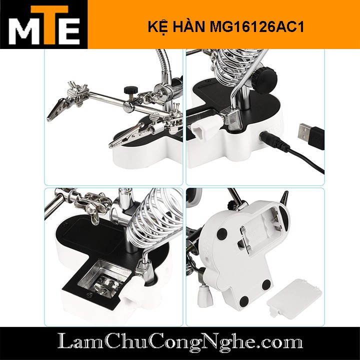 Kệ hàn loại xịn có Giá đỡ mỏ hàn + Tay kẹp + Kính lúp + Đèn led MG16126AC1