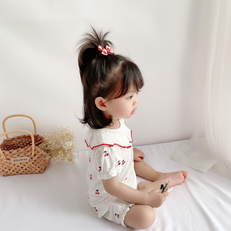 Cho bé bodysuit ngắn tay mùa hè mỏng Búp Bê Cổ Cherry 0-1 tuổi bé gái quần áo quần áo mặc bên ngoài