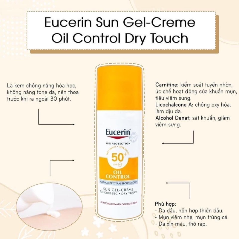 Kem chống nắng cho da nhờn mụn Eucerin Sun Gel-Cream Dry Touch Oil Control SPF50+ 50ml