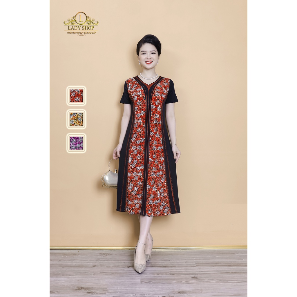 Đầm thun hàn phối thun tơ chùm hoa Ladyshop thời trang trung niên cao cấp TK915