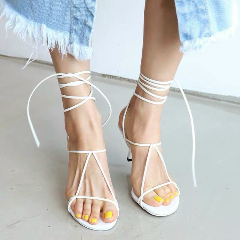 Giày quai mảnh cột dây gót 6p/ Sandal cao gót quai mảnh 6p