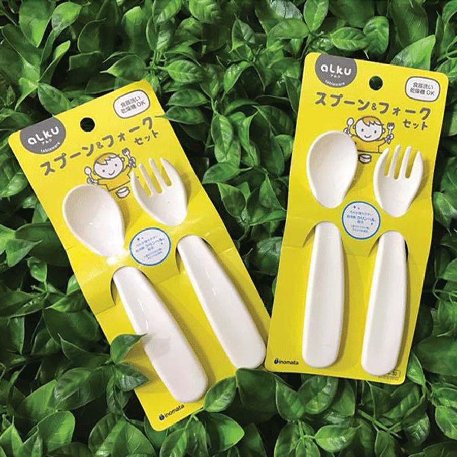 Bộ thìa dĩa nhựa cho bé Inomata nội địa Nhật Bản - Nakaya