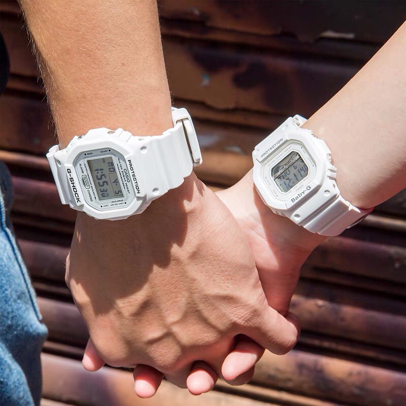 Đồng Hồ đôi Casio G-Shock DW-5600MW-7DR và baby-G BGD-560-7DR Dây Nhựa Trắng - bảo hành 12 tháng