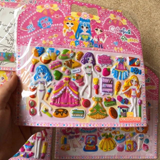 Set 10 tờ dán nổi 3D thời trang công chúa